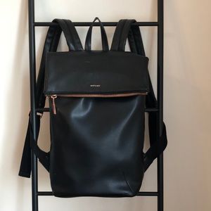Matt &Nat  black vegan leather laptop backpack rose gold hardware